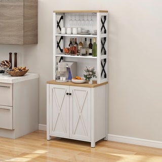 67" Tall Farmhouse Kitchen Coffee Bar Cabinet with Adjustable Shelves ...